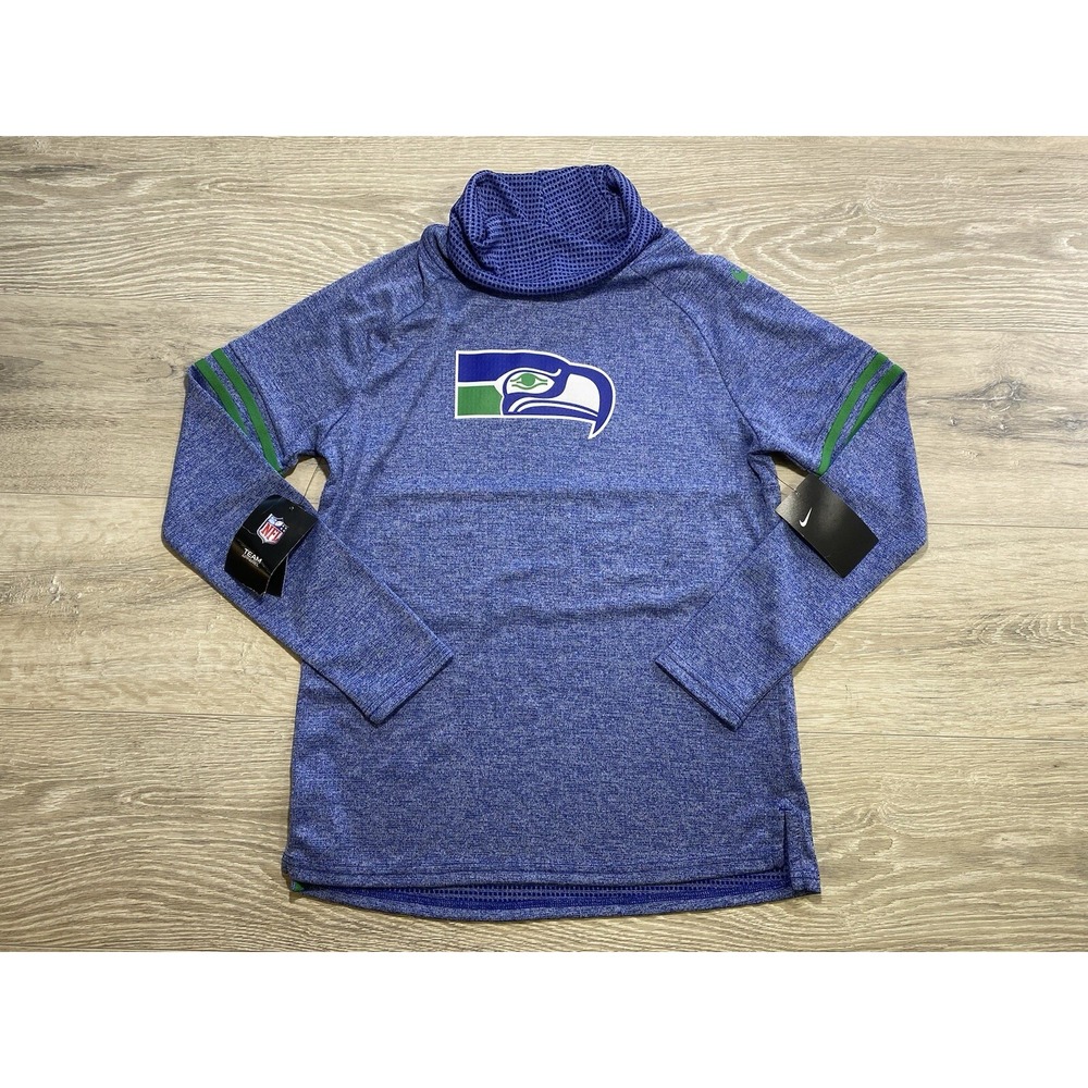 Nike Seattle Seahawks Historic Marks Womens Funnel Neck Sweatshirt Sz S Blue NWT